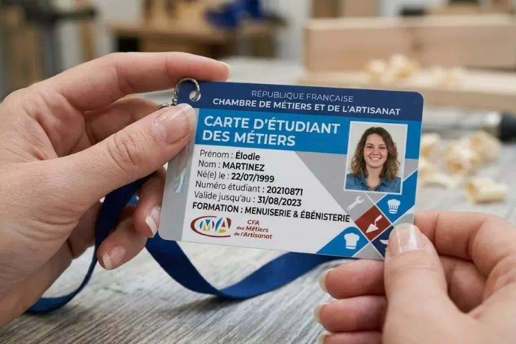 Carte d’étudiant des métiers tenue dans une main